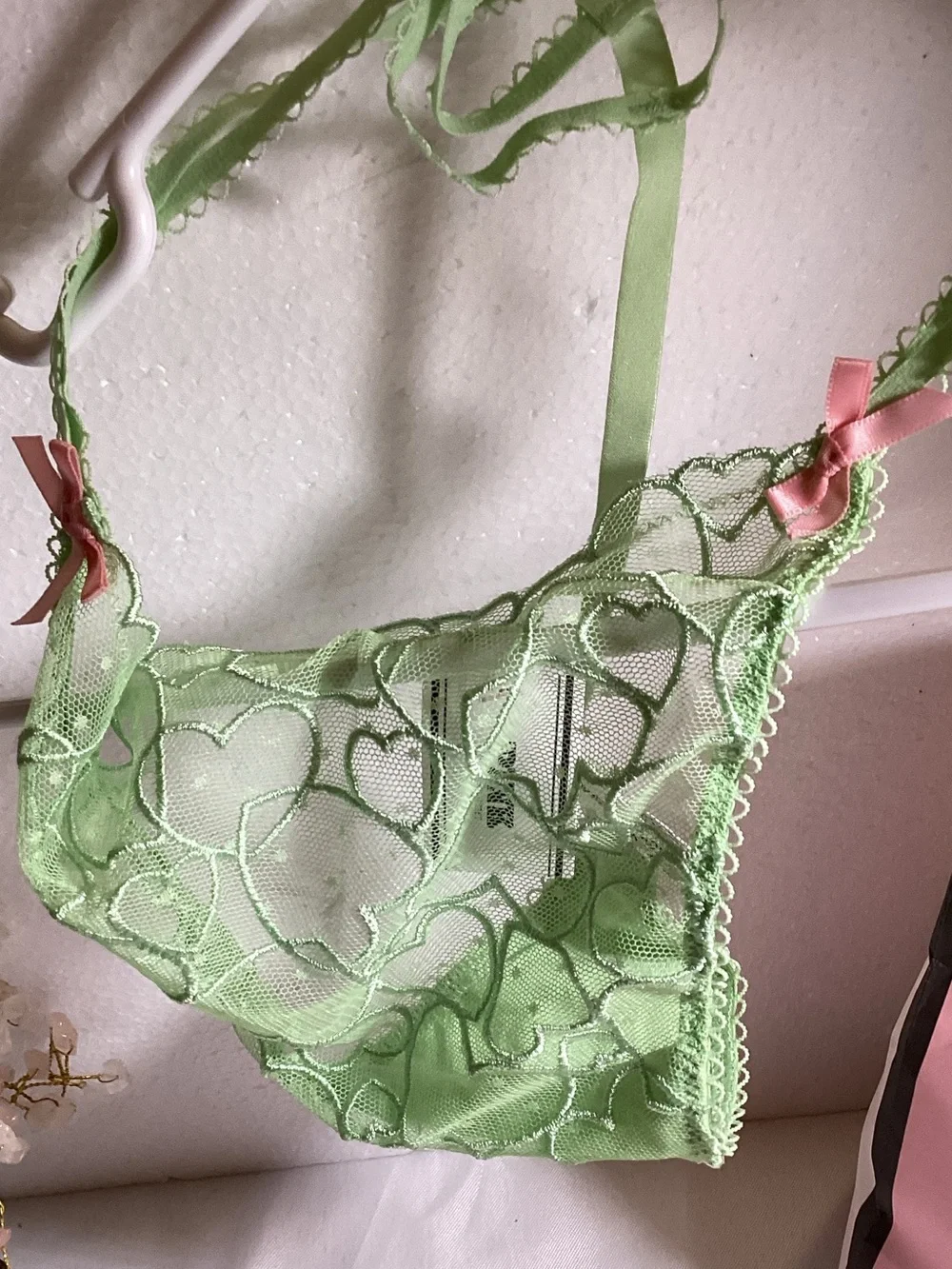 PINK Victoria's Secret Sheer Heart Lace Bikini Panty in Mint Green